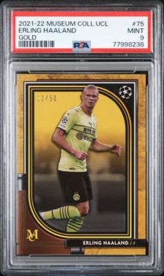 ERLING HAALAND 2021-22 TOPPS MUSEUM COLLECTION UCL GOLD 12/50 PSA