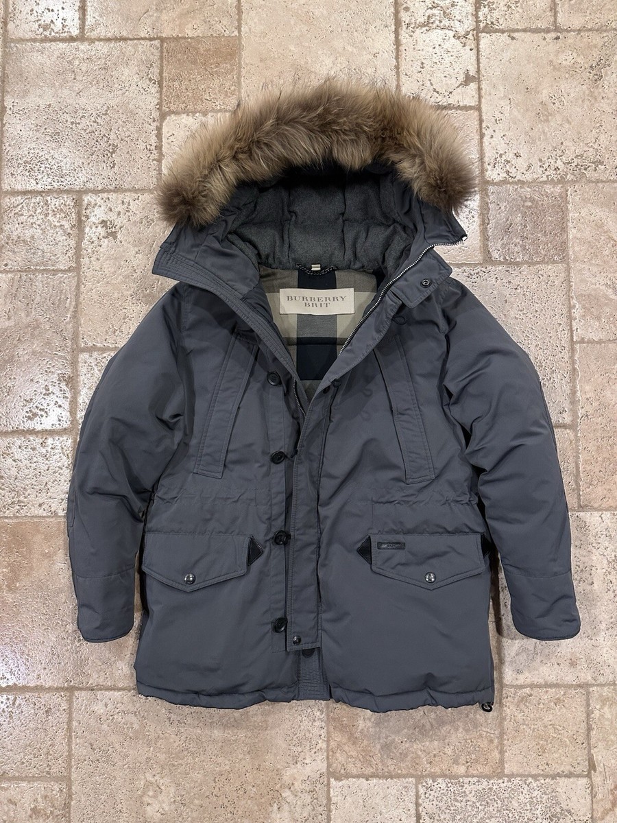 Burberry Brit Grey Nova Raccoon Fur Hood Down Coat Jacket | eBay