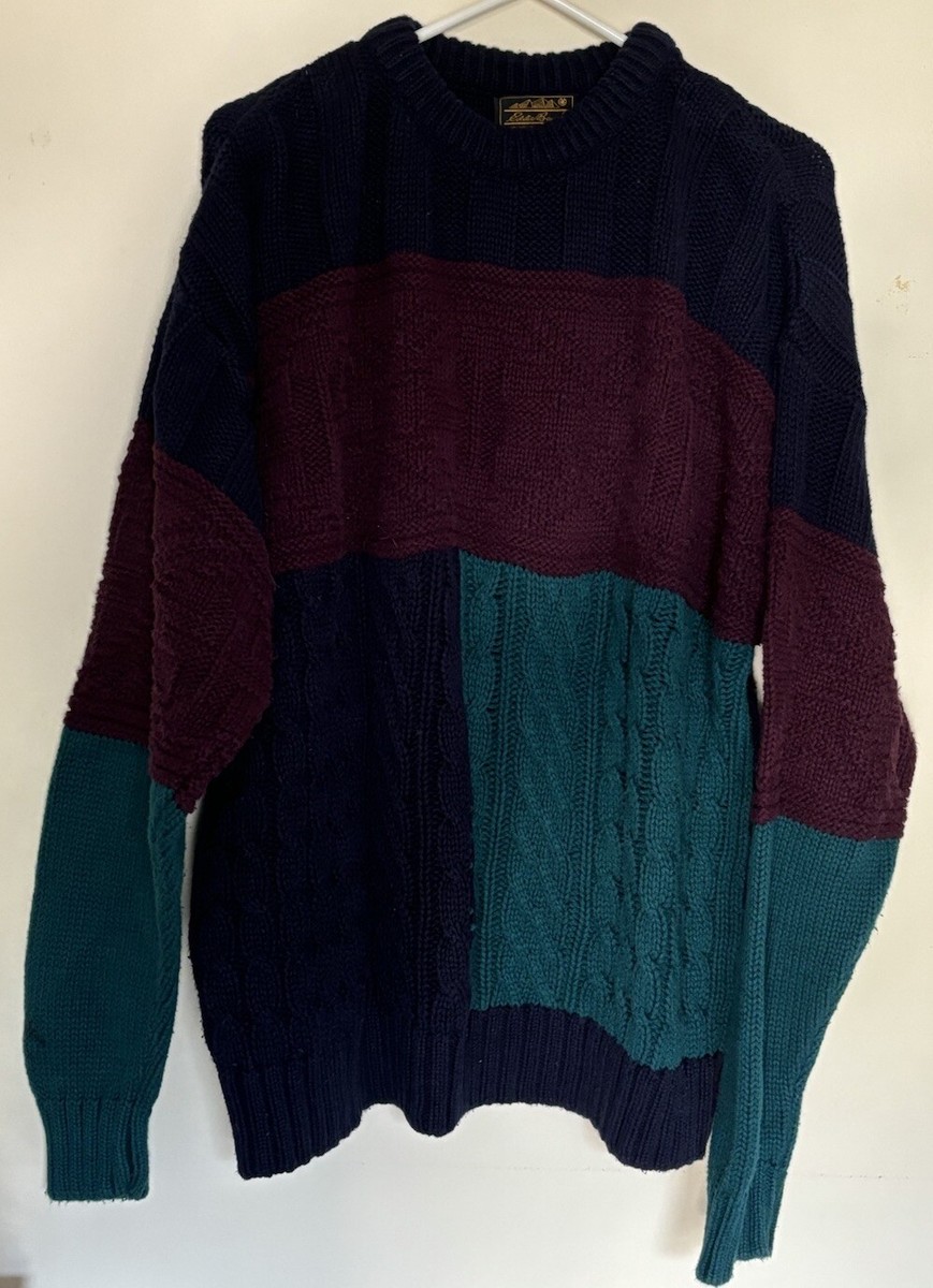 Vintage 80s 90s Eddie Bauer Sweater Mens L Cable Knit Chunky