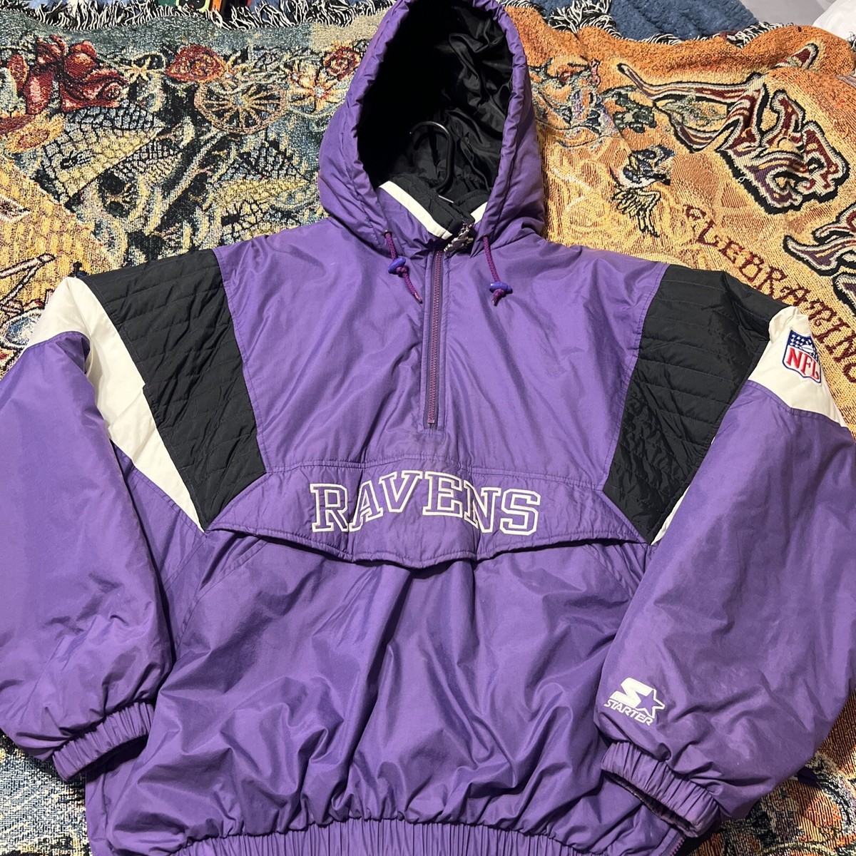 Vintage Baltimore Ravens Starter Jacket Pullover Mens XL Purple