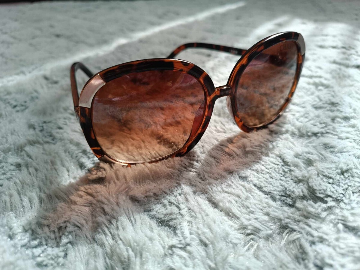 coco chanel sunglasses women used brown round big y2k vintage gold