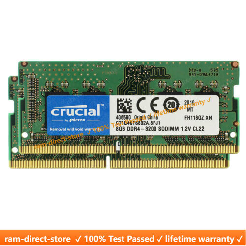 CRUCIAL DDR4 8GB x2 3200 MHz PC4-25600 Laptop Memory RAM SODIMM