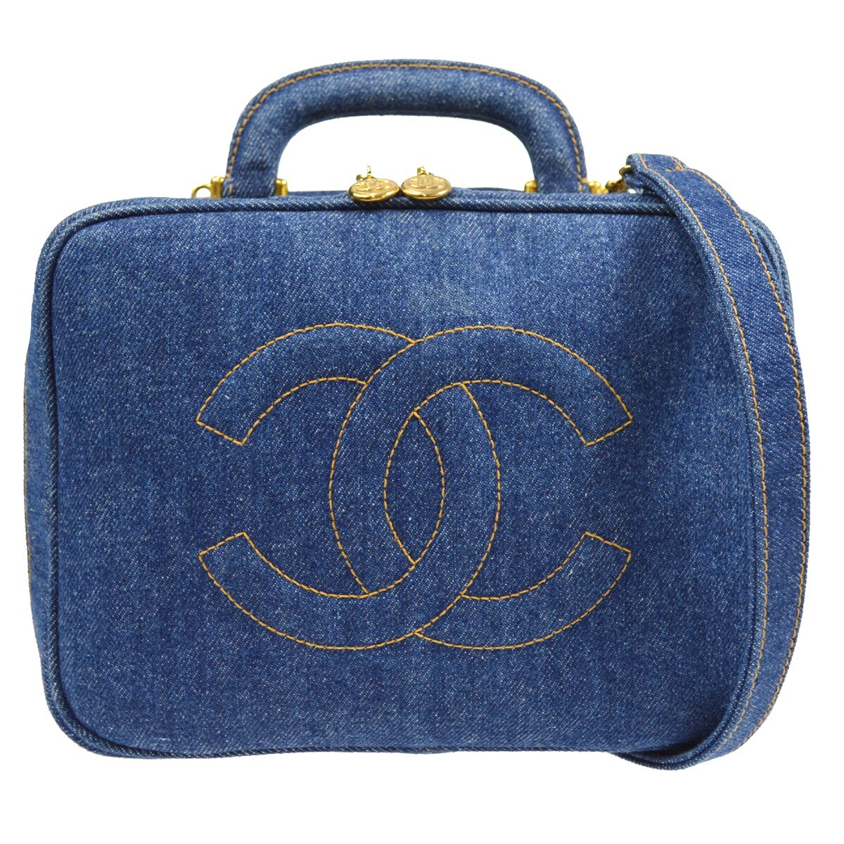Chanel Blue Denim Timeless Lunch Box Vanity 24 2way Handbag 66601