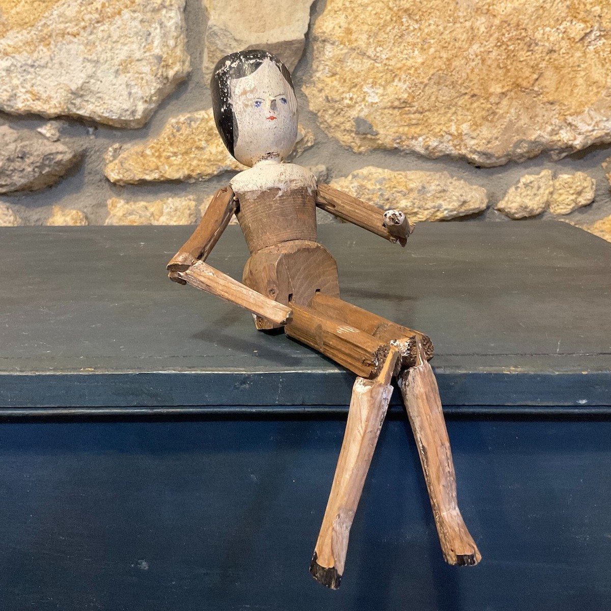 Antique Wooden Peg Articulated Girl Doll Carved Jointed Grodnertal