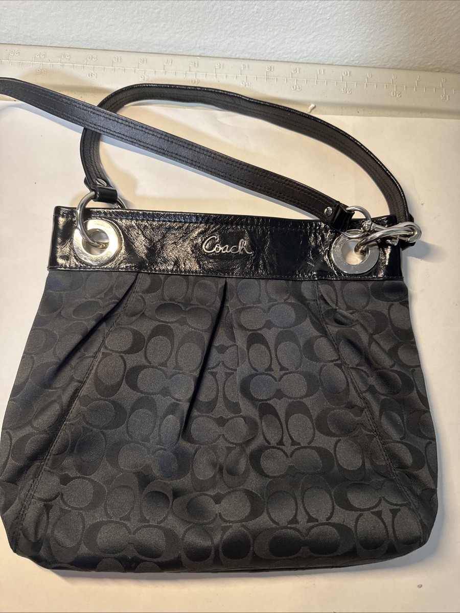Coach Women's Black Signature Logo Fabric Leather Shoulder Bag | eBay