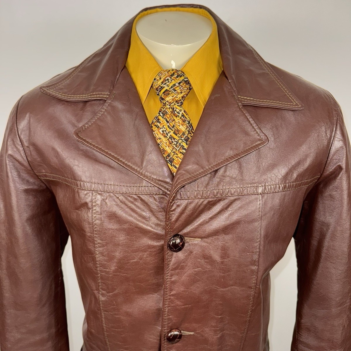 Vintage Sears Leather Jacket Mens 60s 70s Trench Coat Pimp Disco