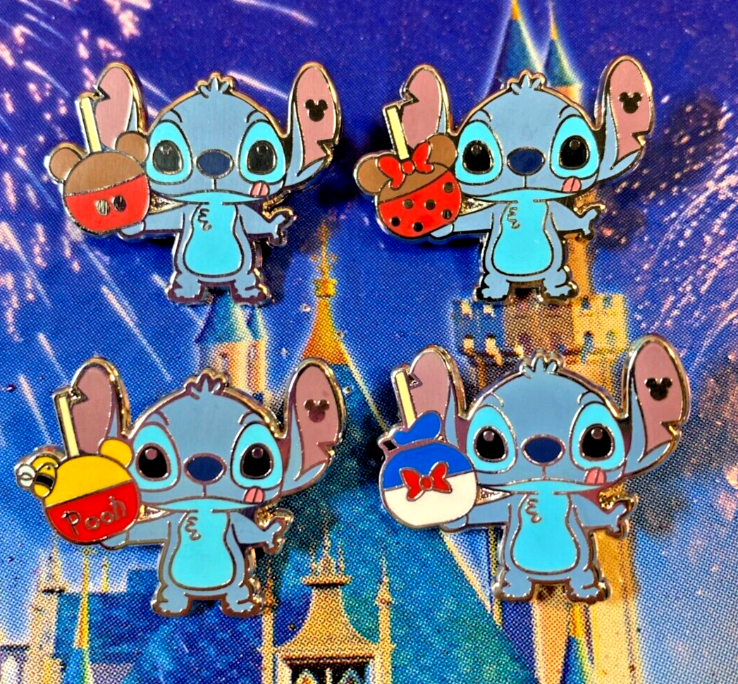 🍎 Stitch Caramel Apple Hidden Mickey 4 Pin Lot Disney Stitch 4