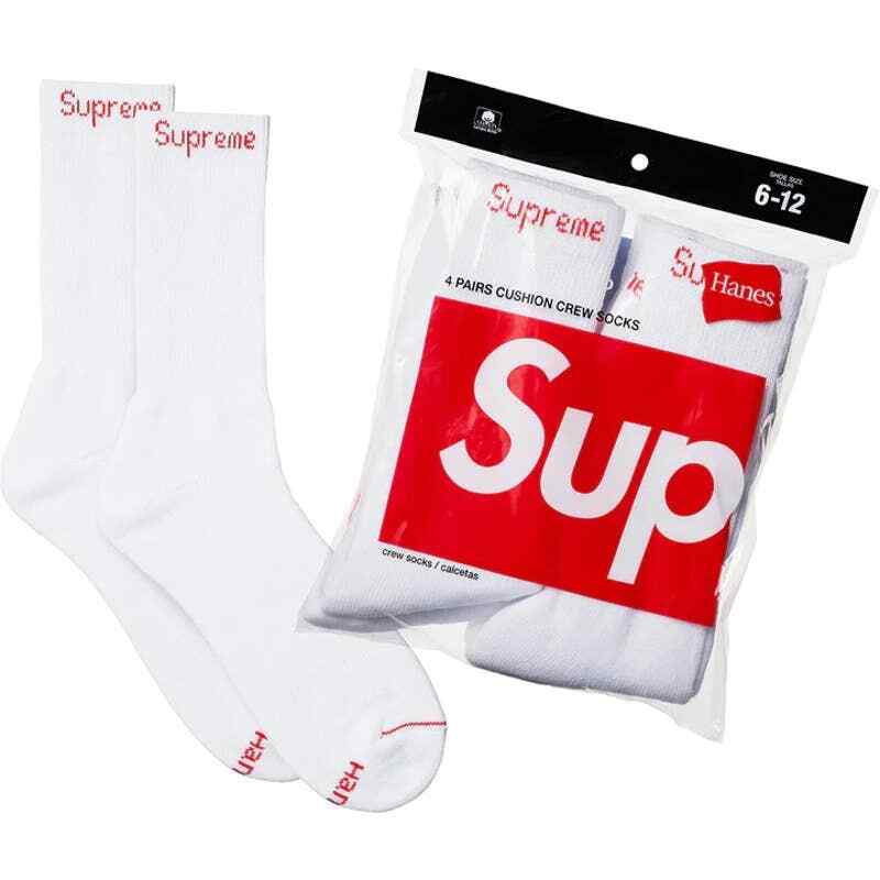 Supreme Hanes Crew Socks (4 Pack) - White | eBay