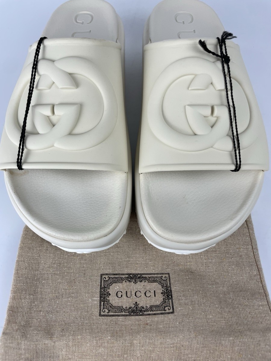 GUCCI 692845 Interlocking GG Platform Rubber Slide Sandals Off