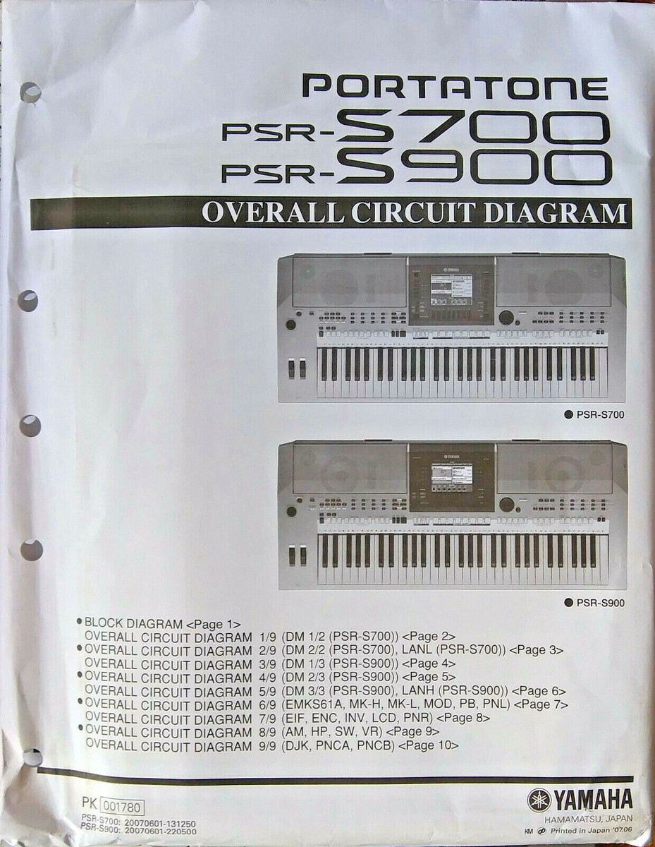 Yamaha PSR-S700 PSR-S900 Keyboard Original Overall Circuit Diagram