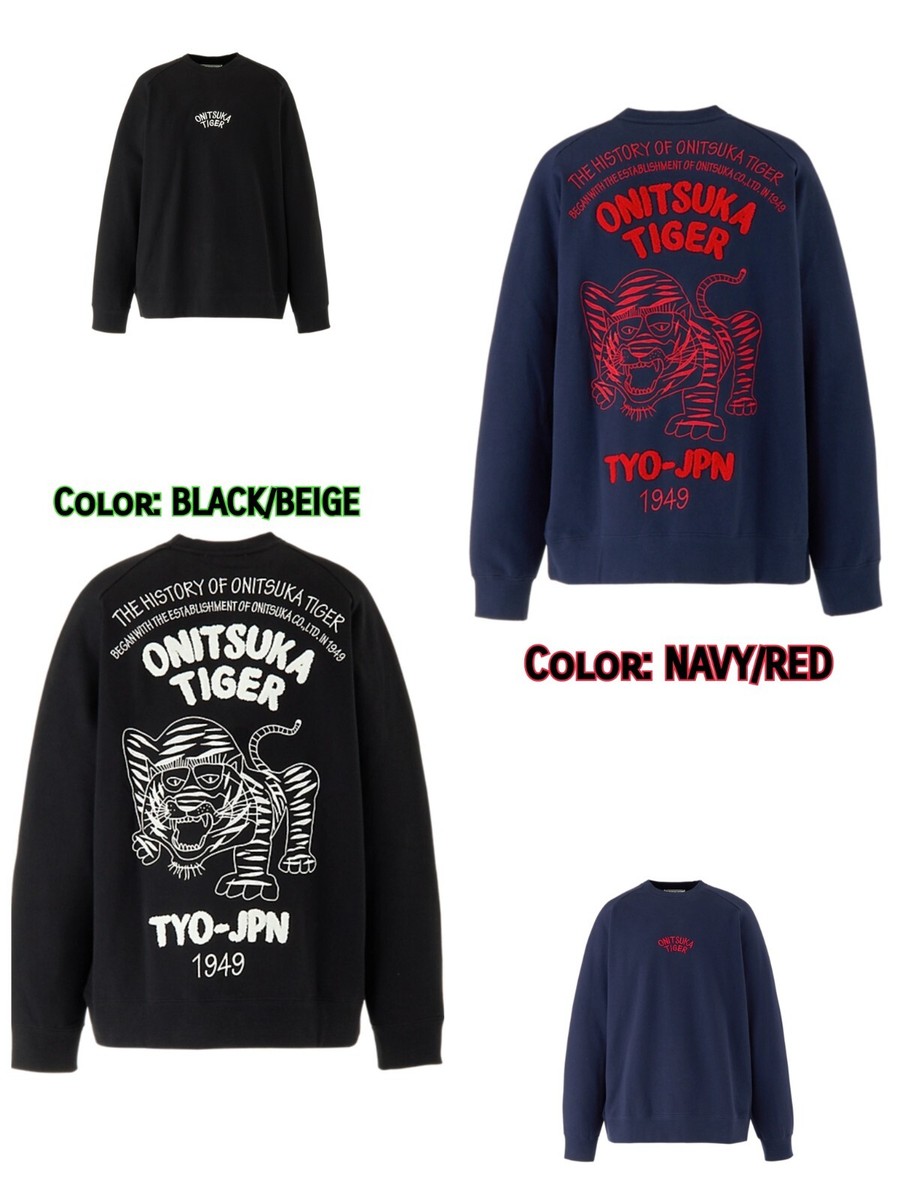 Onitsuka Tiger SWEAT TOP Unisex Color: BLACK/BEIGE or NAVY/RED | eBay