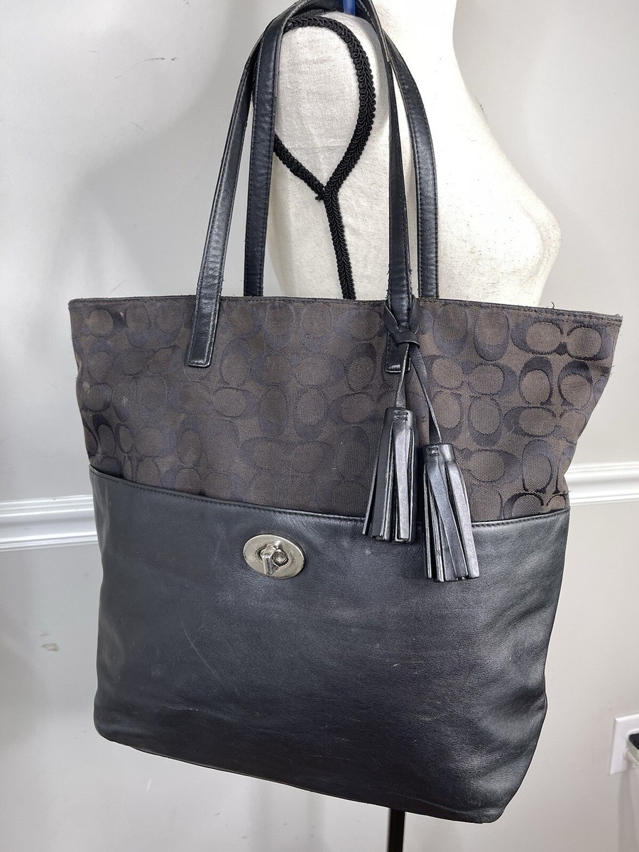 VTG Coach Legacy Leather Turnlock Tote Shoulder Bag black Brown