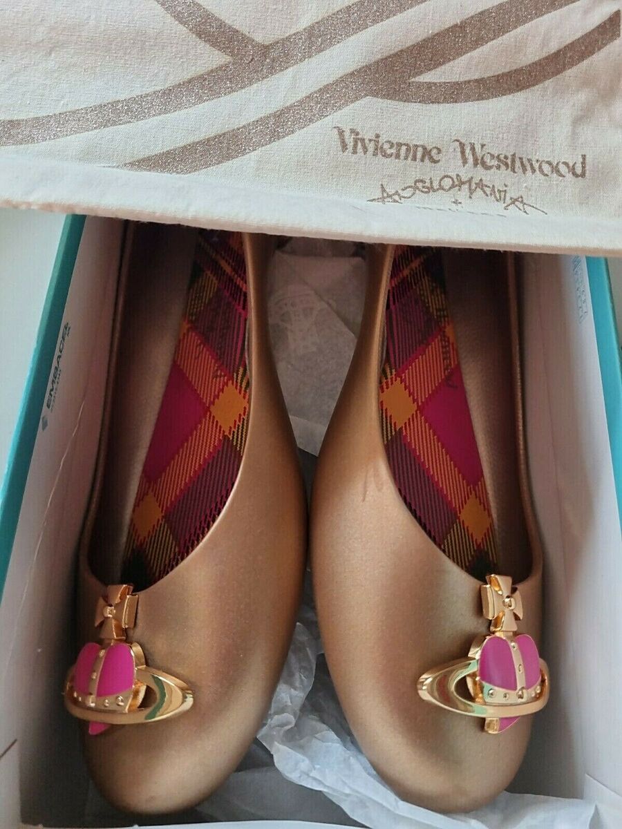 VIVIENNE WESTWOOD x MELISSA Gold Matt ballerina shoe with orb