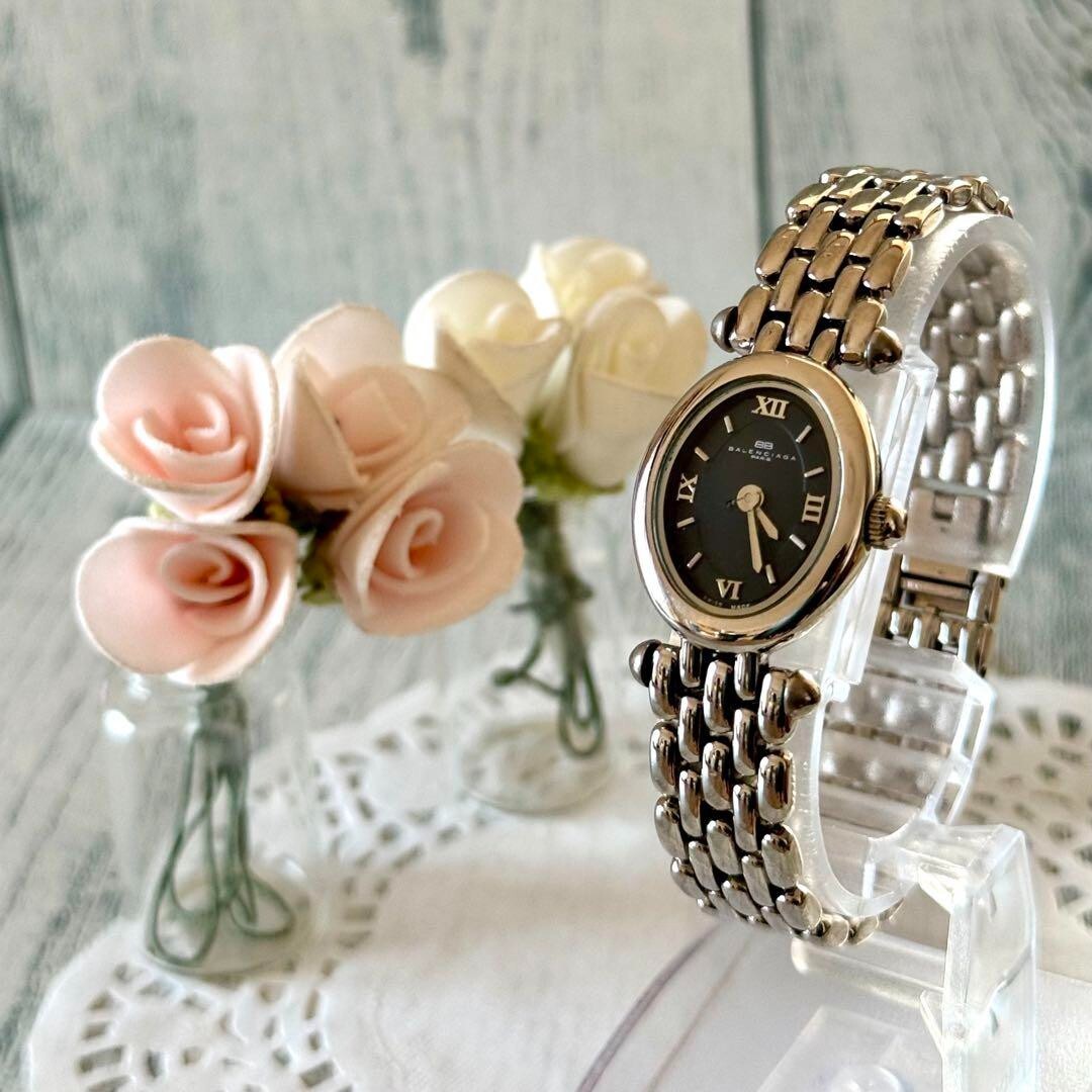 BALENCIAGA Watch Black Oval Rare Used From Japan Check description