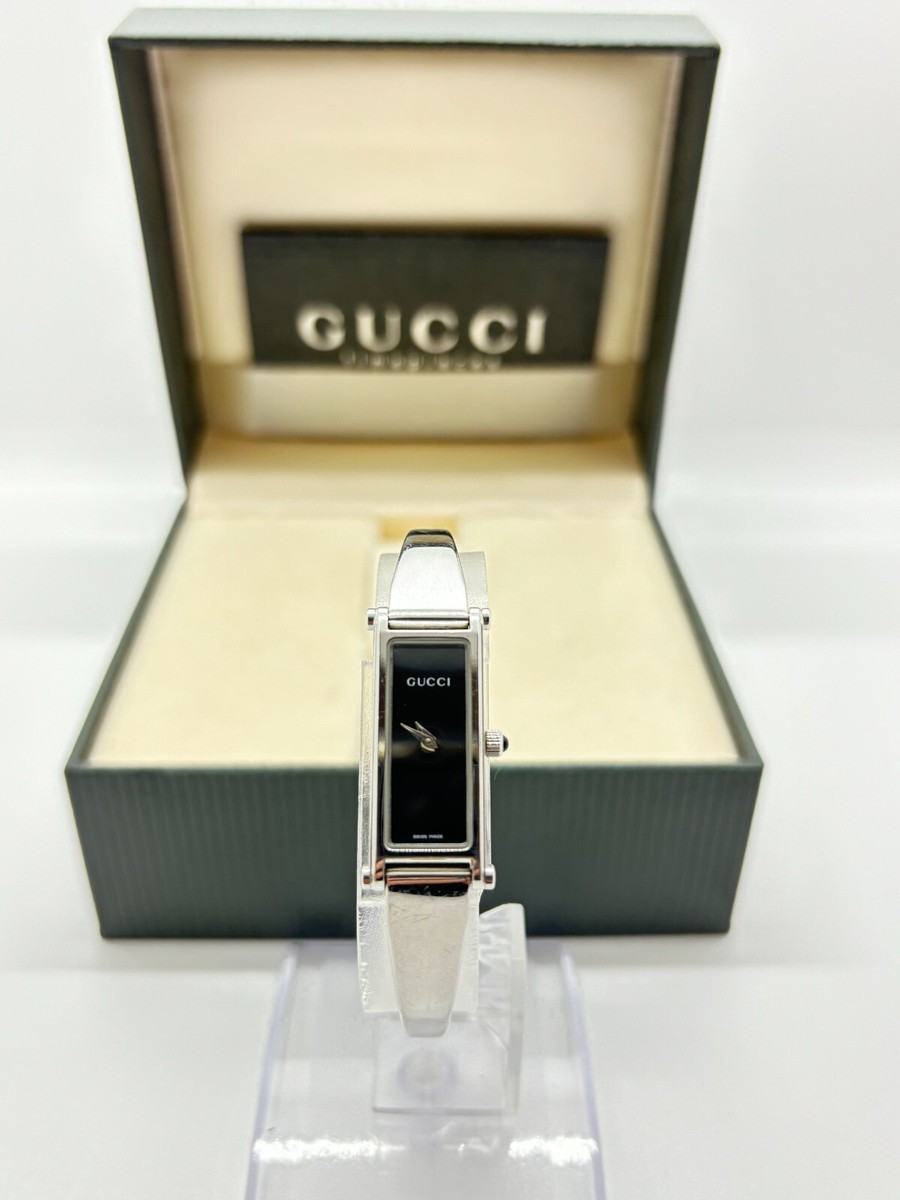 Exc+5 w/Box ] Gucci 1500L Watch Quartz Black Silver Ladies Used