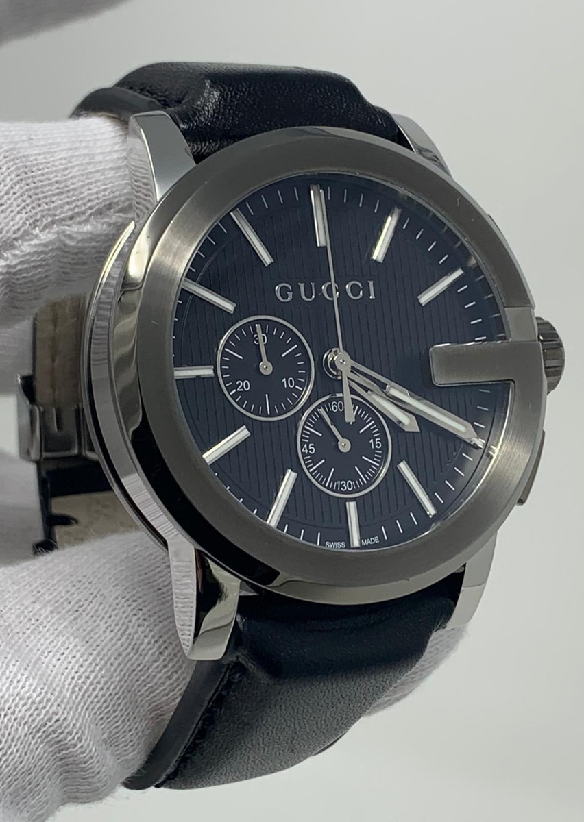 Gucci G-Chrono Swiss Chronograph Black Dial Black Leather Mens