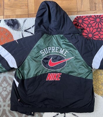 Supreme Nike Hooded Sport Jacket Black Green White Puffer Puffy