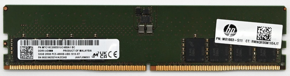 Micron 32GB DDR5 UDIMM 4800MHz PC5 38400 288-Pin Desktop RAM