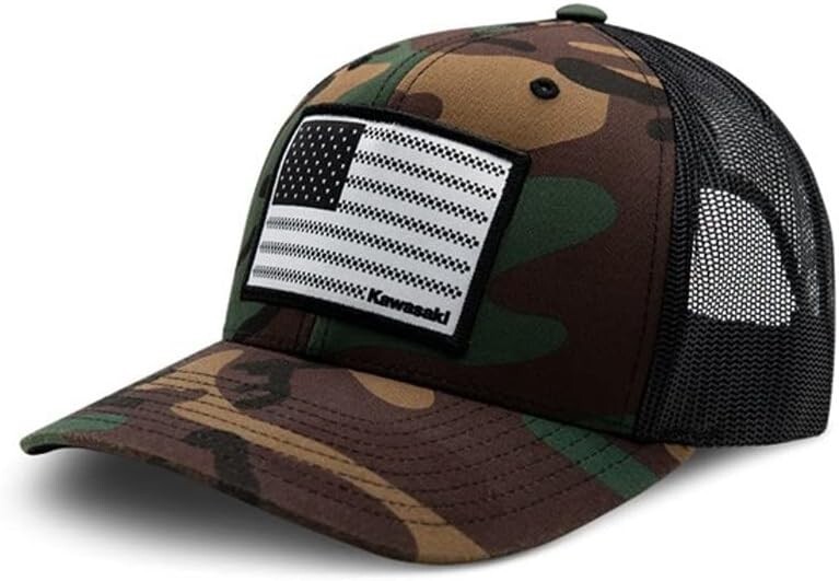 Kawasaki Flag Camo Patch Hat Mesh Adjustable Fit Adult Snapback