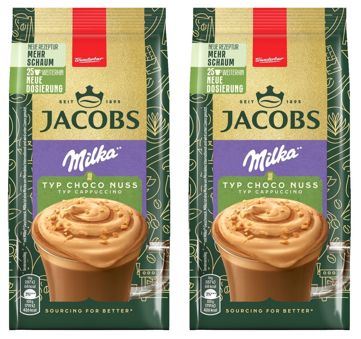 2 x Jacobs CAPPUCCINO MILKA CHOCO NUSS Instant Coffee - Bag 2 x