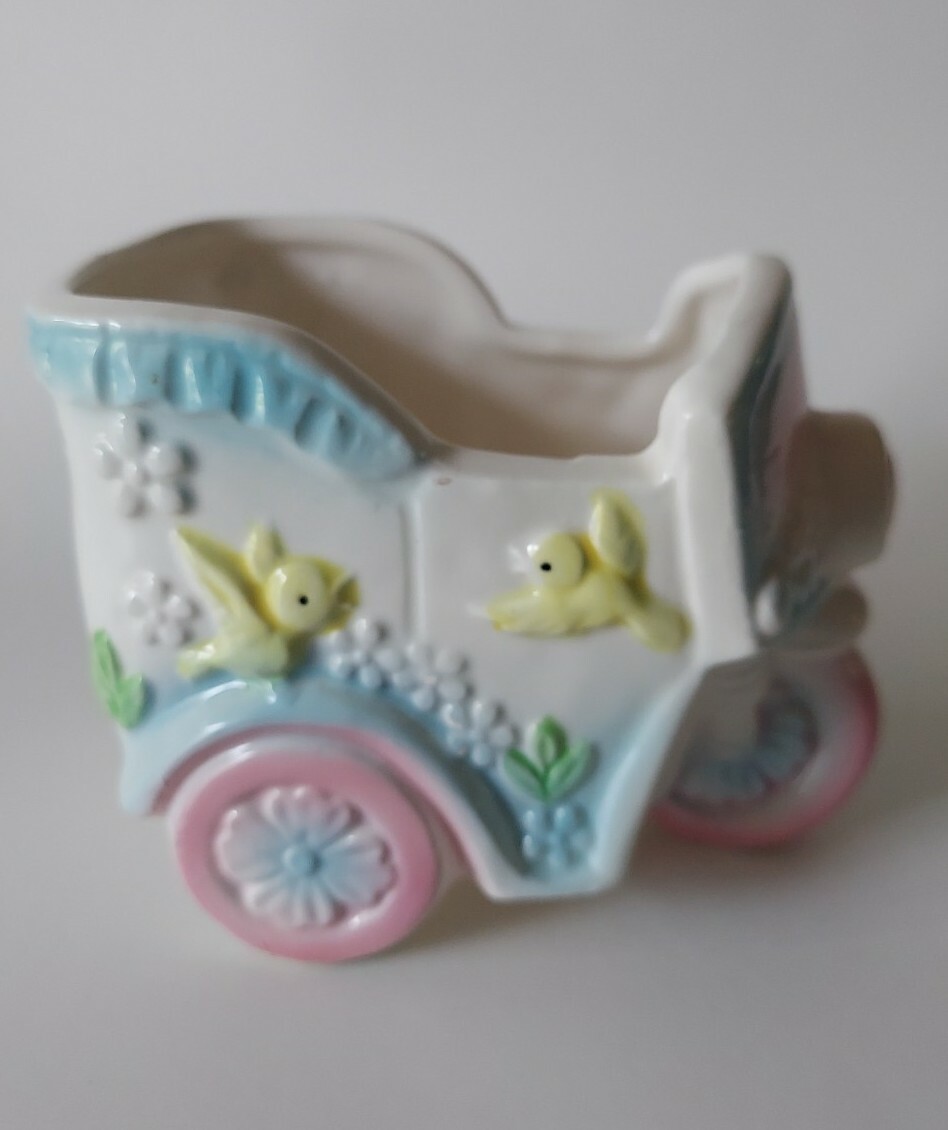 Vintage 1980's Blue 3 Wheeled Car Planter Baby Shower Nursery