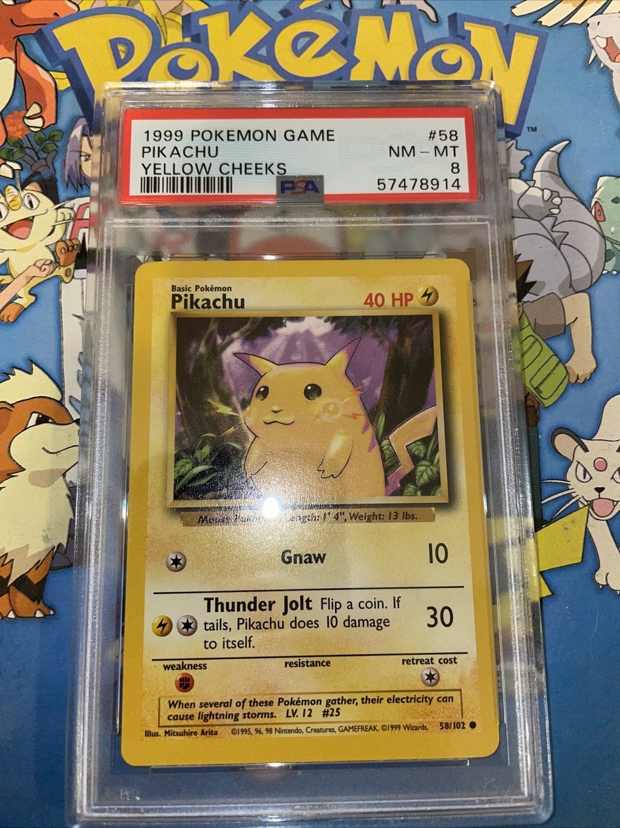 PSA 8 Pikachu #58/102 Base Set Pokemon Card Yellow Cheeks