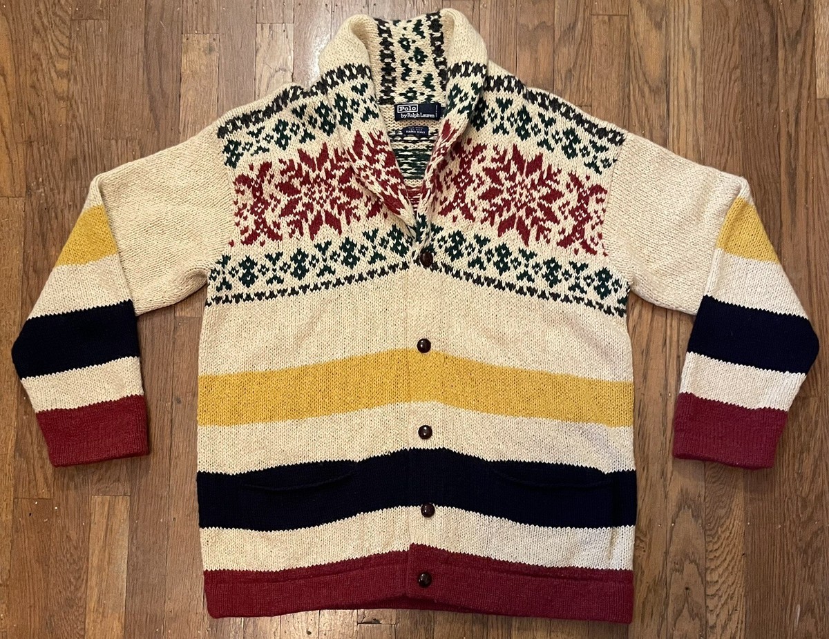 Hand Knit Polo By Ralph Lauren Wool & Silk Winter Sweater Cardigan