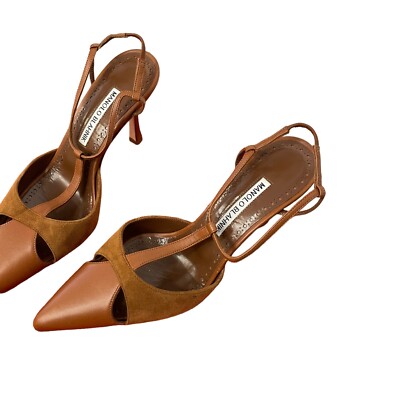 Manolo Blahnik Turgimodhi 90 Cutout Leather Suede Slingback Pumps