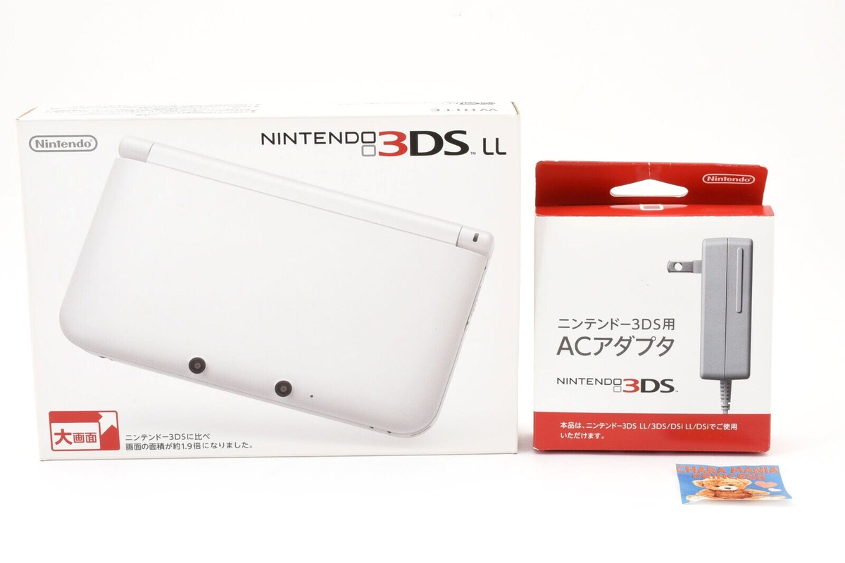 Nintendo 3DS XL LL Console White w/Box Adapter SD Card Tested Good