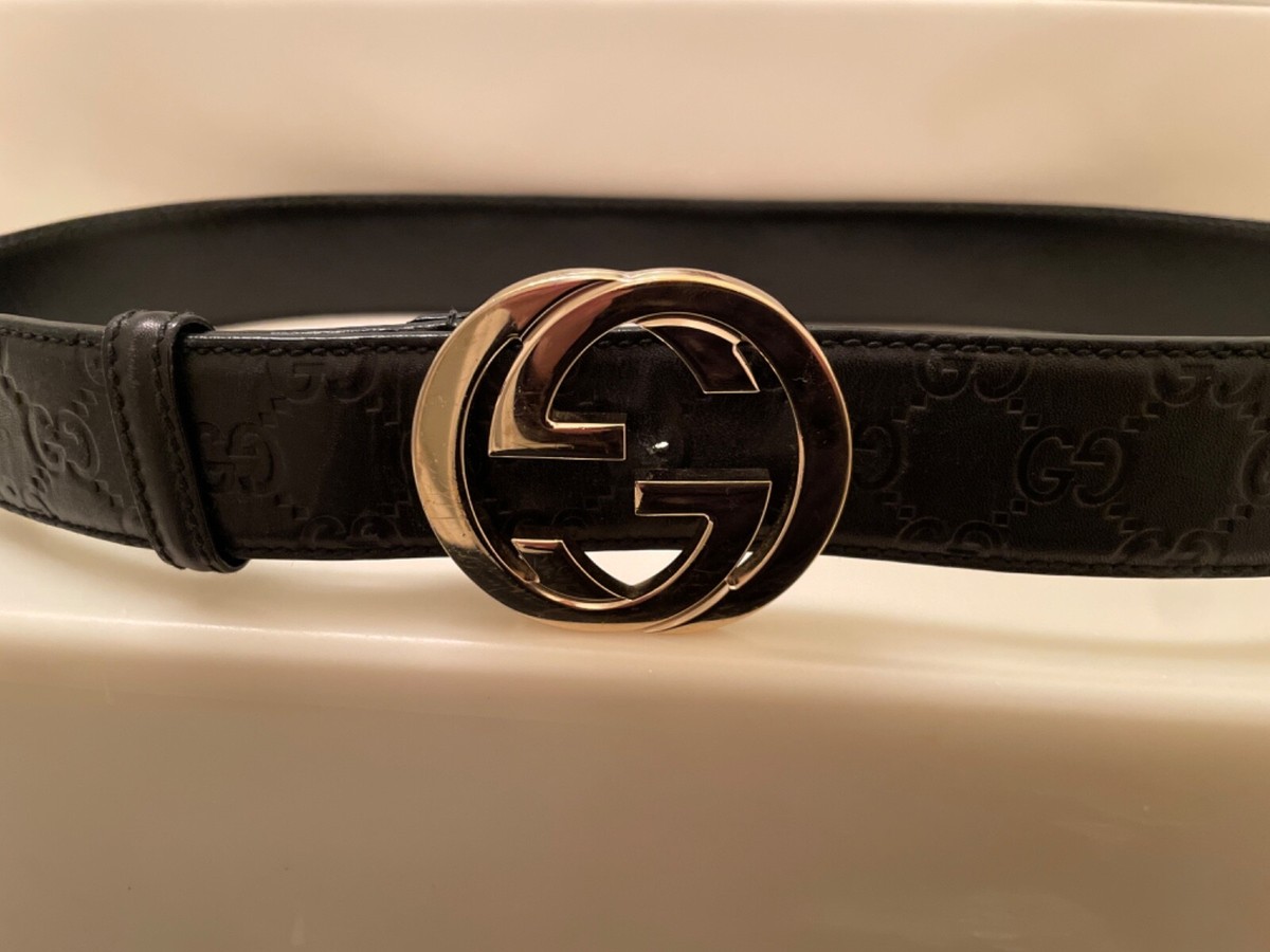 Gucci Signature GG-Logo Black Leather Belt / Silver Buckle Size M