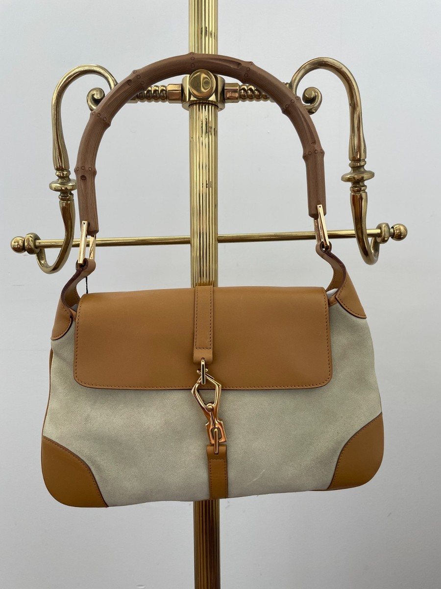 Vintage Gucci Jackie Taupe Suede Hobo Bag w/ Bamboo Handle Tom