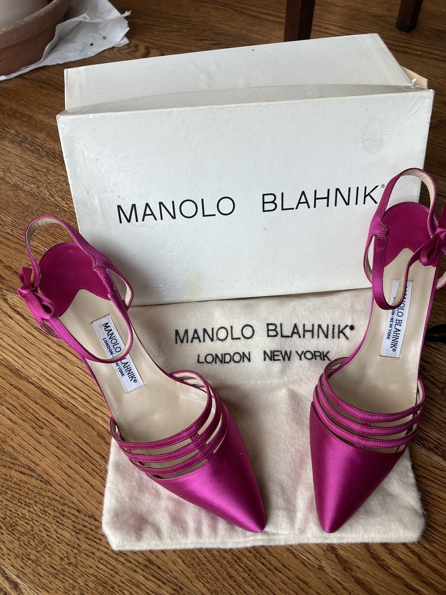 New Vtg Manolo Blahnik Strappy Ankle Silk Satin Sandals Heel
