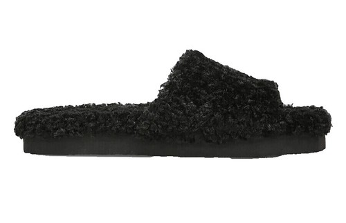 UGG FUZZ SUGAR CROSS BLACK SLIDE SLIP ON FAUX FUR SANDALS US 12