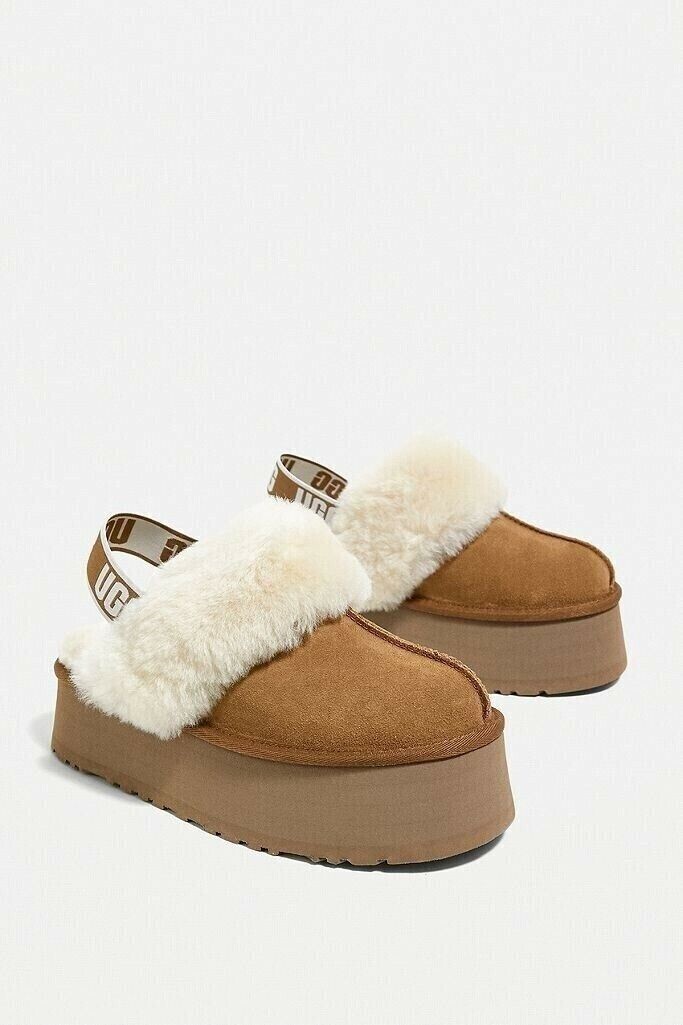 NEW Authentic UGG Funkette Platform Suede Shearling Slippers Shoes
