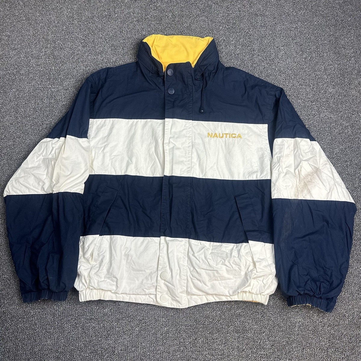 Vintage Nautica Reversible Jacket Yellow Navy White Striped Men's