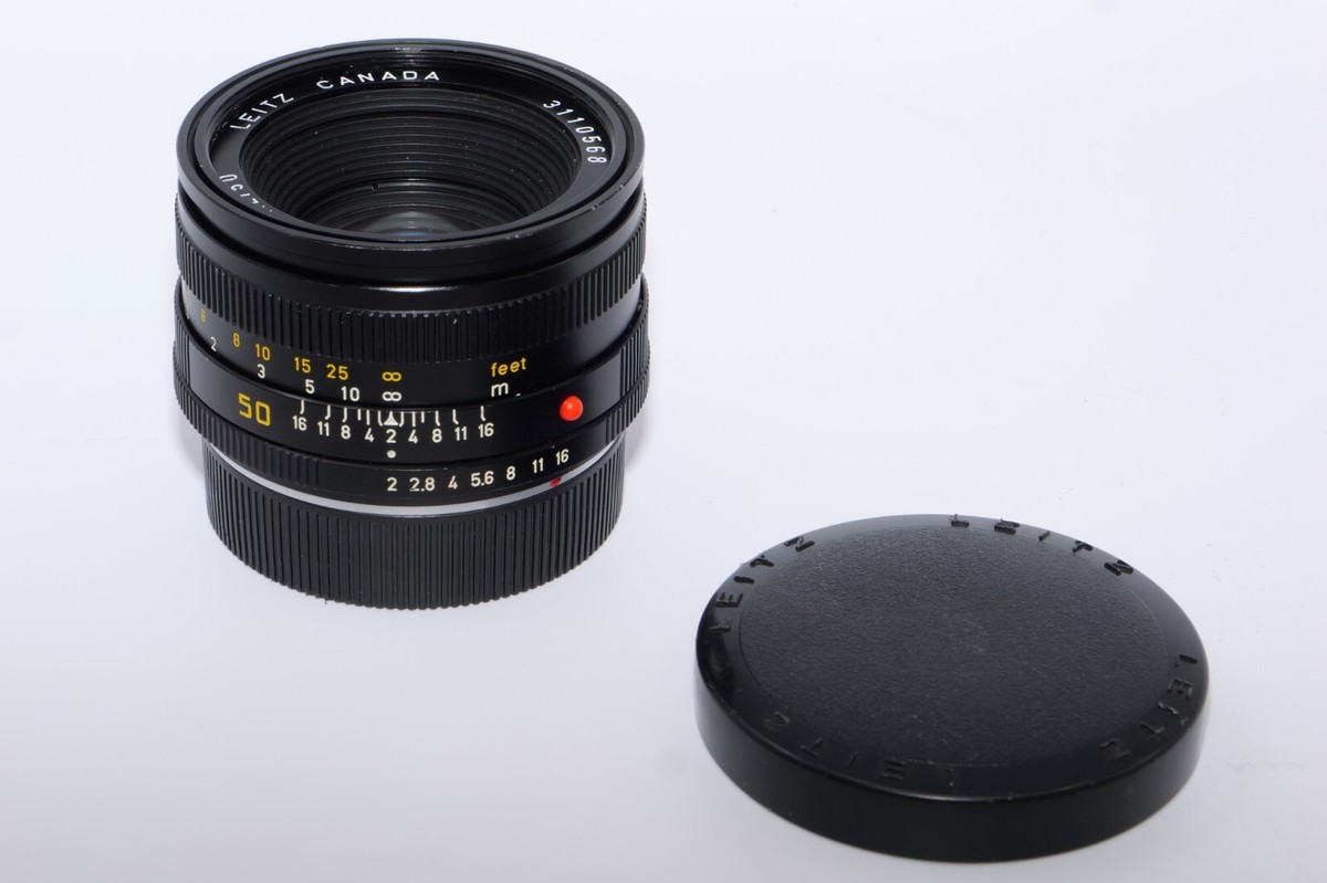 Leica Summicron-R 50mm F2 Lens. Germany. 3 CAM. Built In Hood. CLA