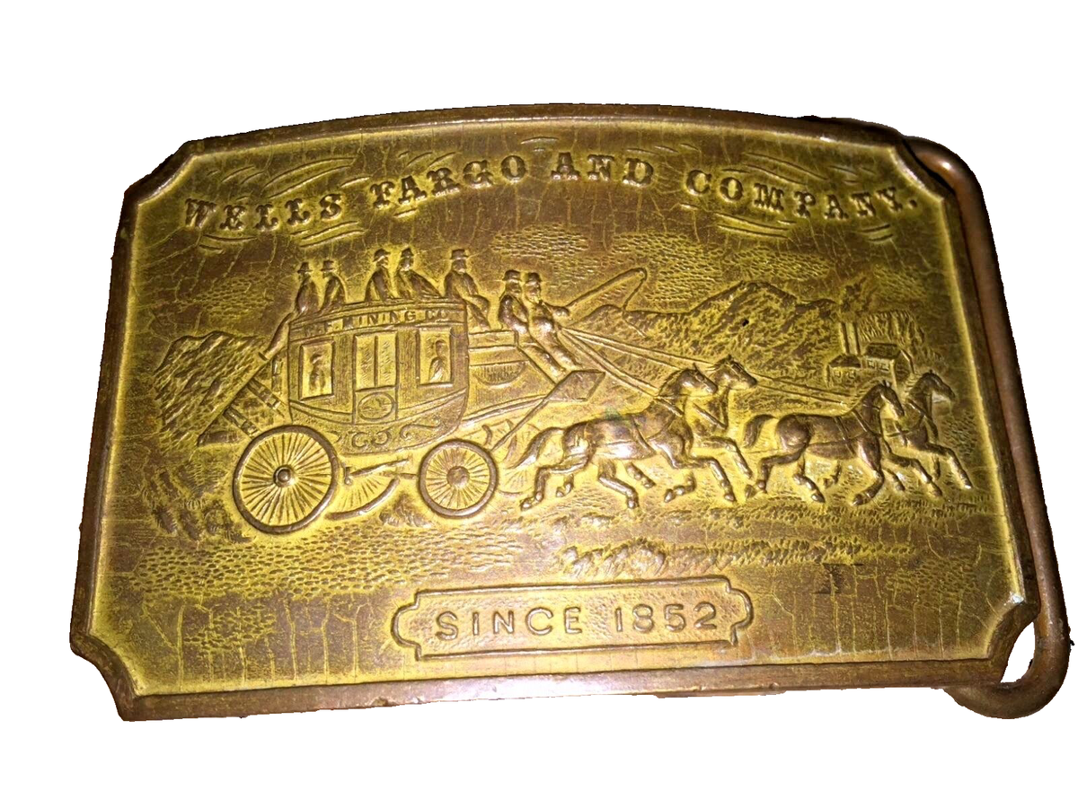 VINTAGE WELLS FARGO & CO. 1852 WF MINING BELT BUCKLE TIFFANY CO.NY