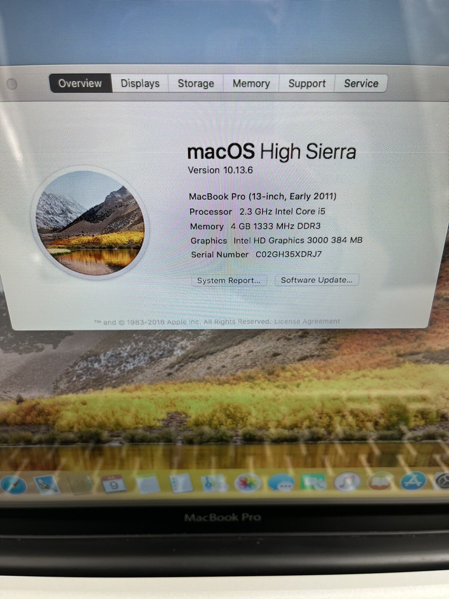 MacBook Pro 13 A1278 2011 Core i5-2415M @2.3GHz 4GB RAM 320GB HDD