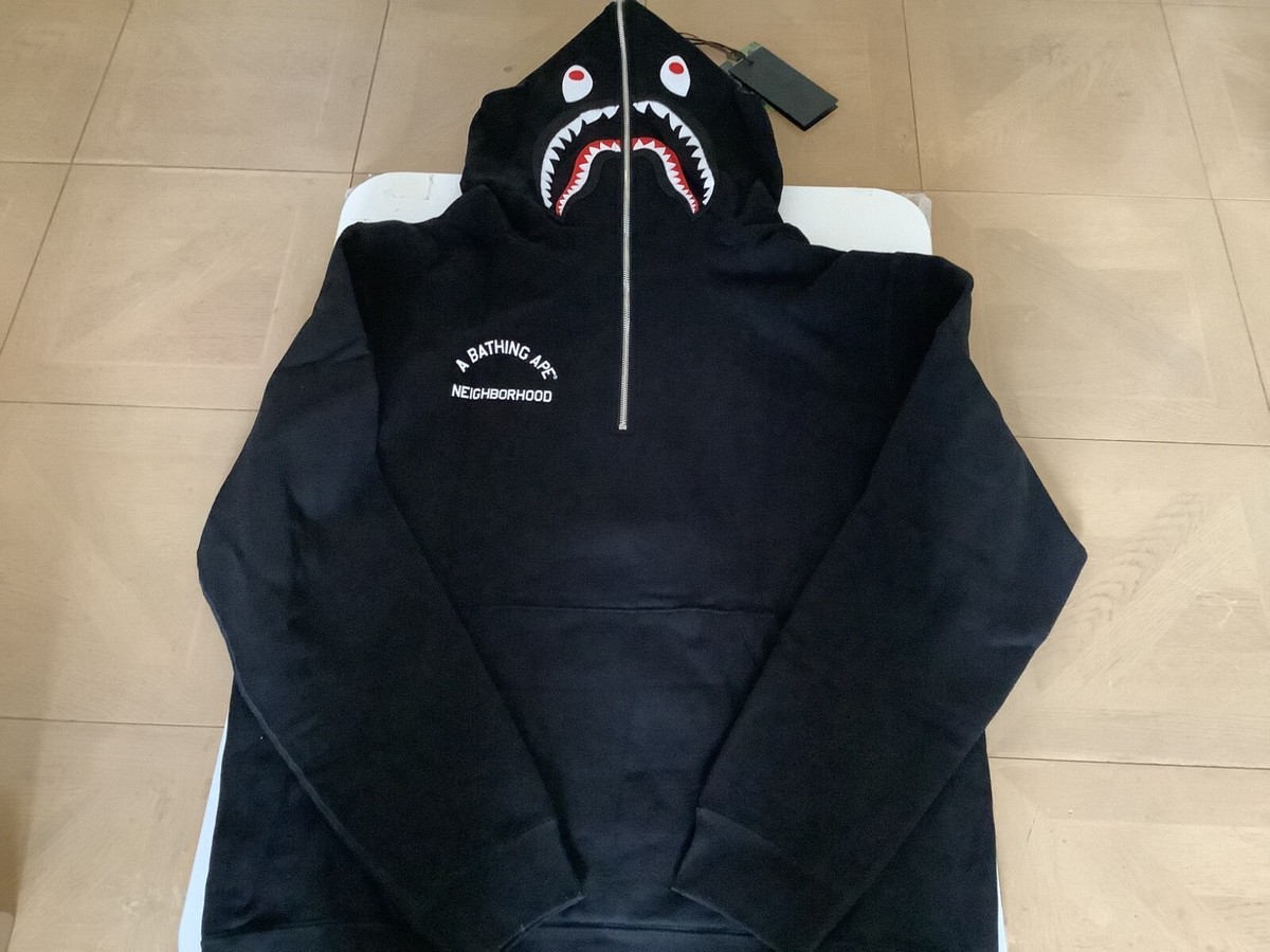 Authentic ape bape x NBHD 2 face half zip pullover hoodie
