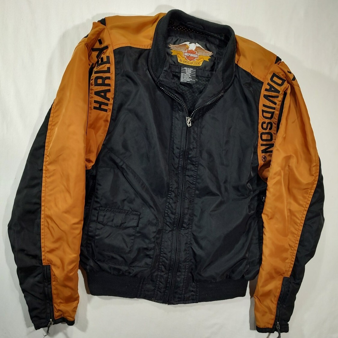 Harley Davidson Black Orange Bar & Shield Nylon Racing Jacket Mens