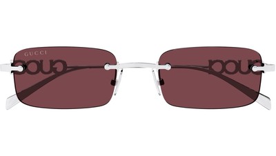 Gucci GG1808S 004 Silver Stones Red Lens Sunglasses Rimless Unisex