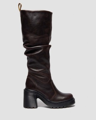 Dr. Martens KASEY LEATHER KNEE HIGH HEELED Premium BOOTS Dark
