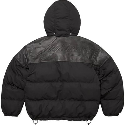 Supreme Leather Yoke Puffer Jacket Black | eBay