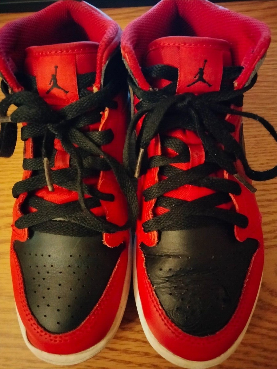 NIKE AIR JONDAN 1 MID REVERSE BRED SHOES GYM RED BLACK #640734-660