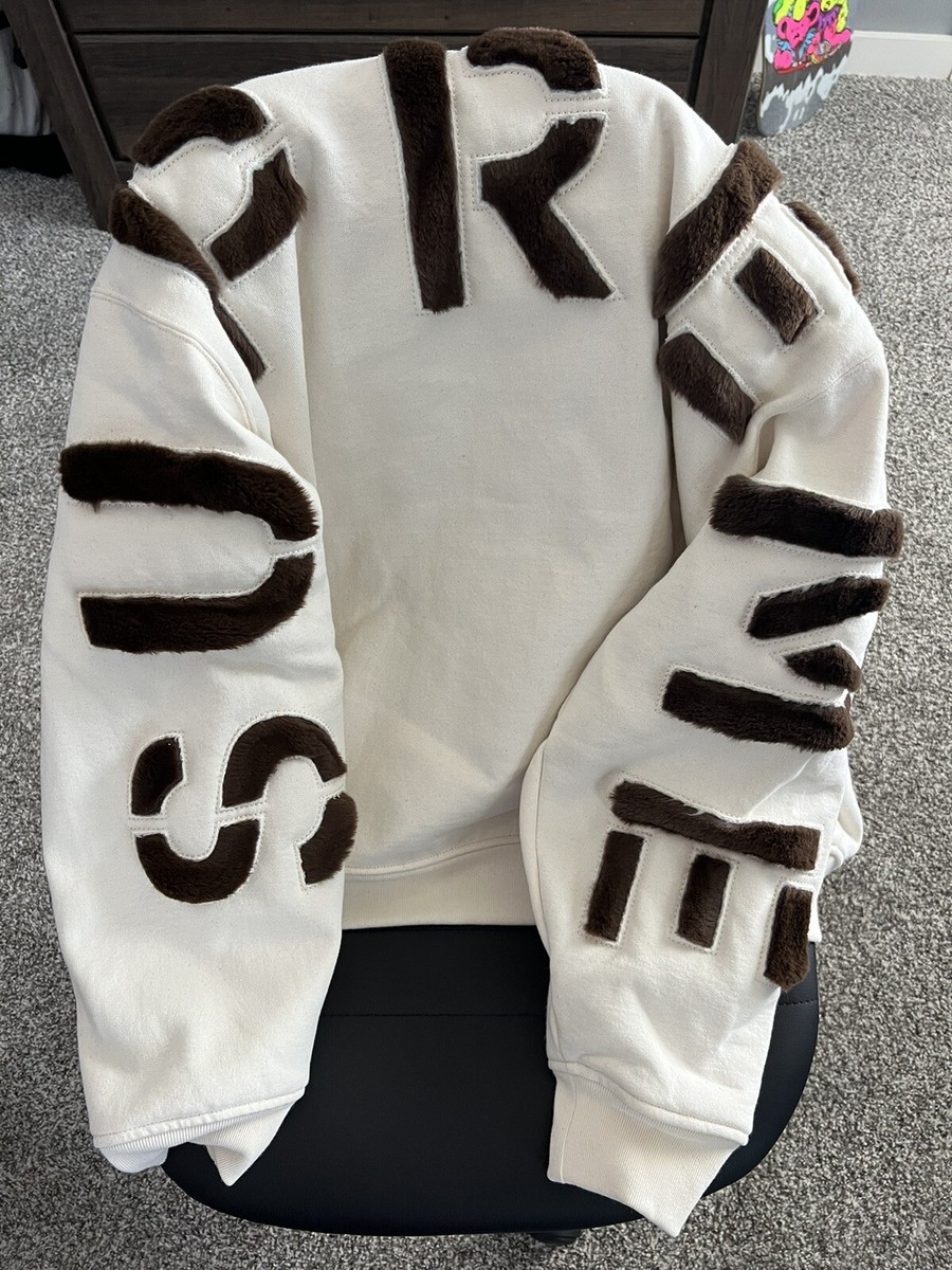 NEW Supreme Faux Fur Lined Zip Up Hoodie Sweatshirt Natural Size