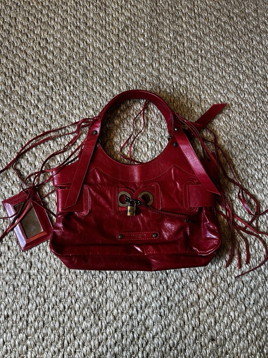 BALENCIAGA Motorcycle 2004 Purse Handbag Red Leather fringe N 1328