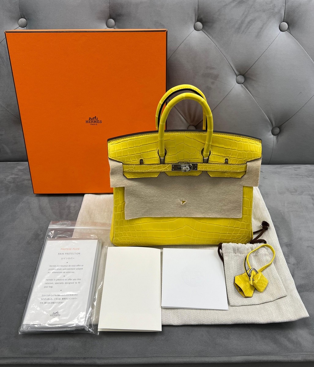 Hermes NEW Birkin 25 Matte Alligator Mimosa Ladies Bag | eBay
