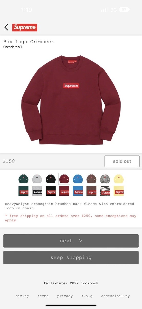Supreme Box Logo Crewneck Cardinal Red FW22 Size XL - Brand New | eBay