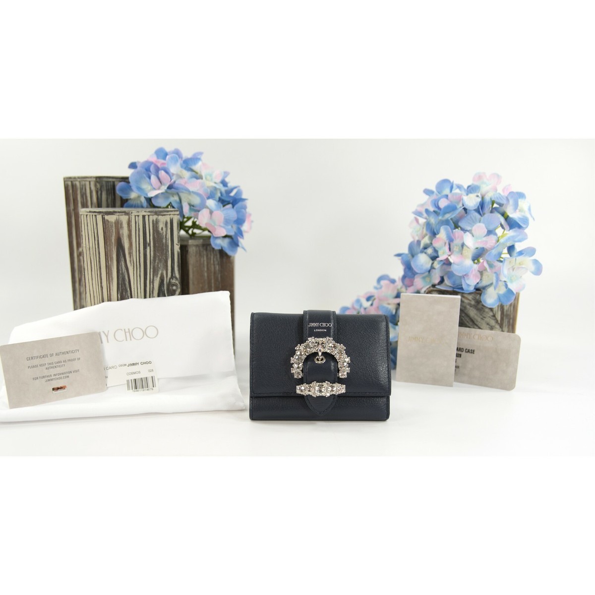 Jimmy Choo Cheri Cosmos Leather CZ Jewel Card Holder Small Trifold