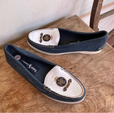 RALPH LAUREN POLO Vtg 80s Nautical Blue White Crest Loafer Deck